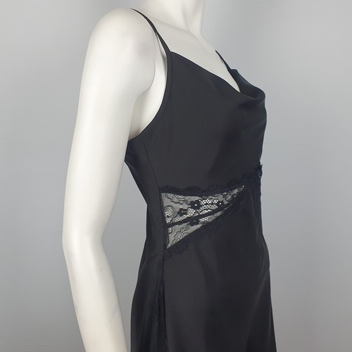 Perfect Stranger Size 8 Jamilla Satin Lace Panel Mini Dress Black Cowl Neck NEW - Imagen 10 de 14