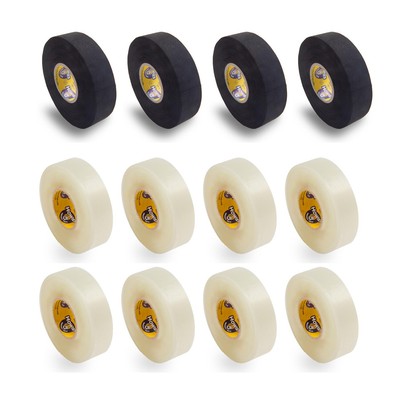 Howies Hockey Stick Tape 4 Black Cloth & 8 Clear Shin Pad (12-Rolls)