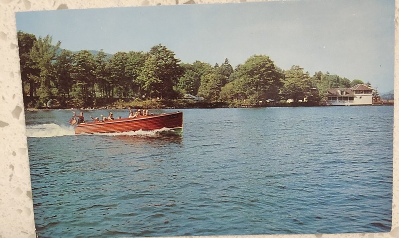 Silver Bay association YMCA Postcard - The Silver Spray Boathouse Dock 1970s 