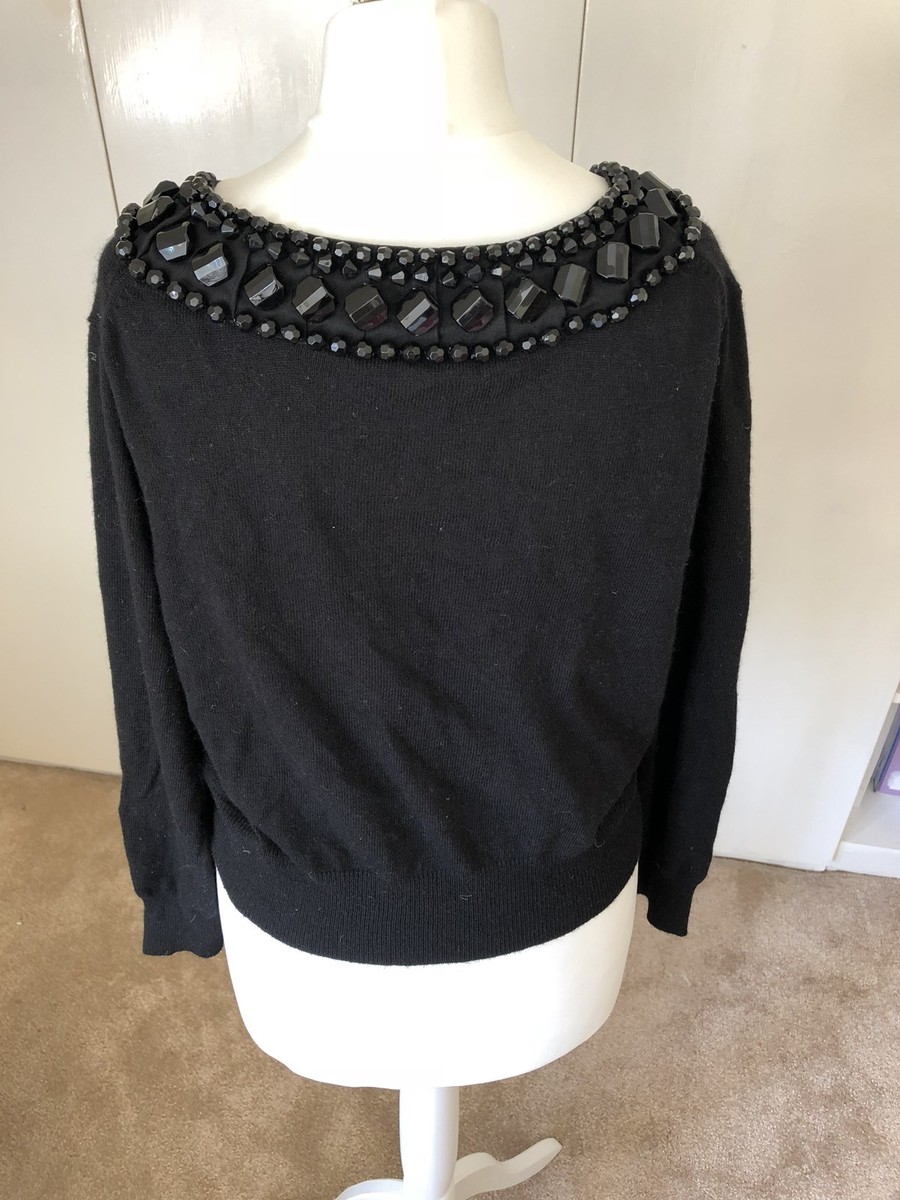 Cardigan Noir LK Bennett - Ornements Bijoux Au Col - Taille L - Occasion Très Bon état