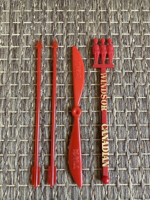 Vintage Red 6'' Beverage Stir Swizzle Sticks Set of 4 TWA Windsor Canadian Arrows