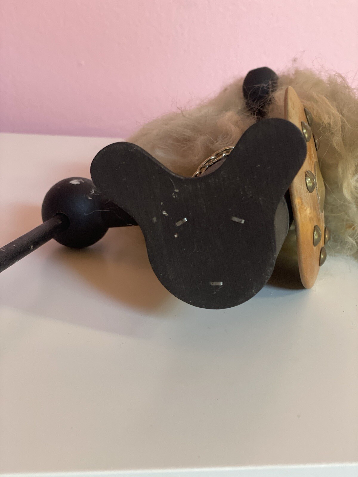 Wood Viking Warrior Figurine Mid Century MCM Folk Art Long Hair Vtg