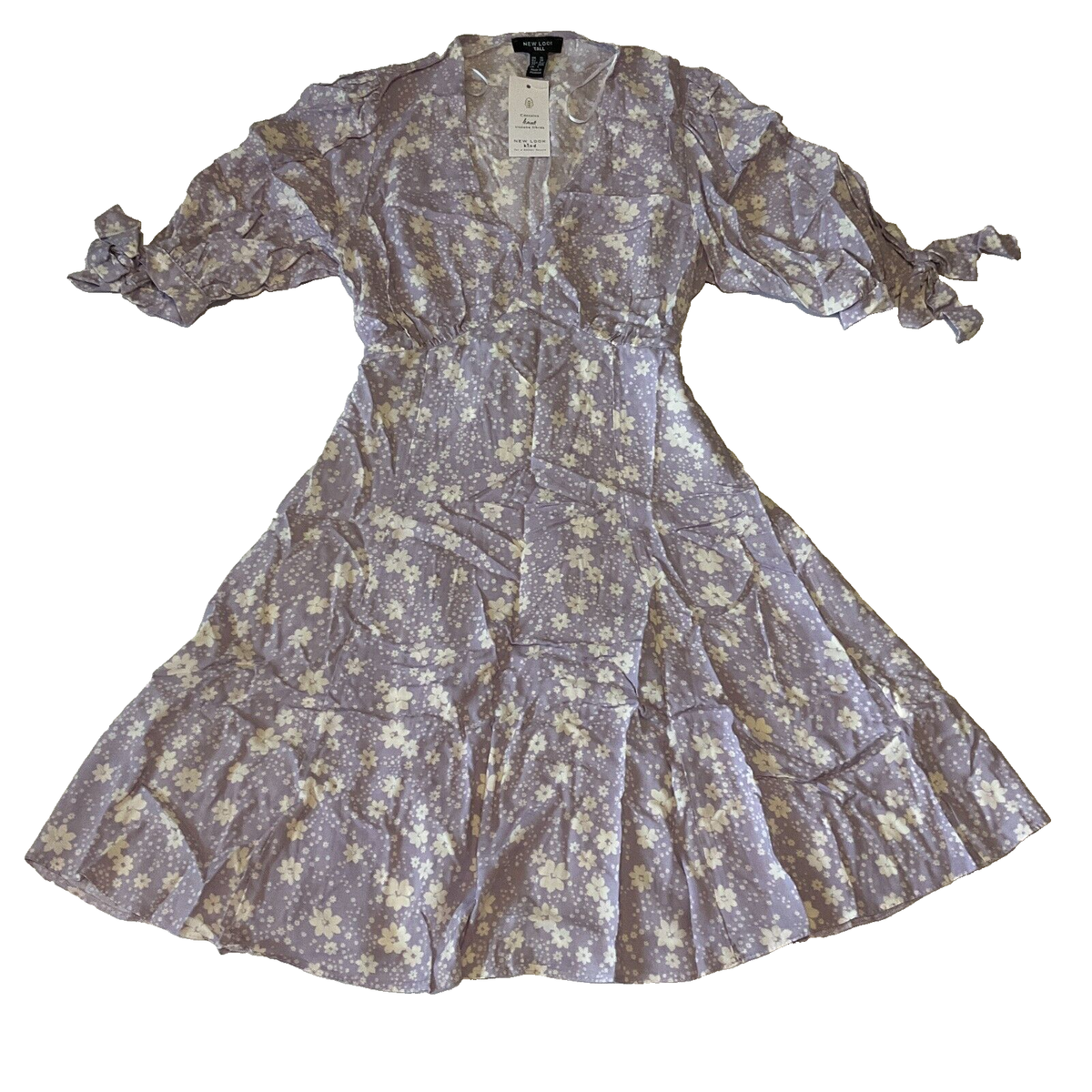 New Look Dress Womens Size 6 Tall Purple White Floral Back Tie | eBay New Look Dress Womens Size 6 Tall Purple White Floral Back Tie | eBay