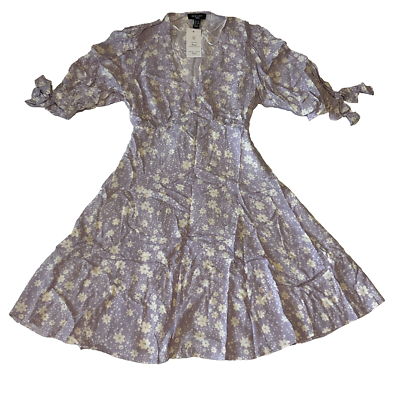 New Look Dress Womens Size 6 Tall Purple White Floral Back Tie | eBay