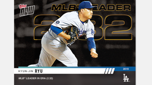 2019 TOPPS NOW CARD LA DODGERS HYUN-JIN RYU #932 MLB LEADER IN ERA (2.32) - Foto 1 di 2