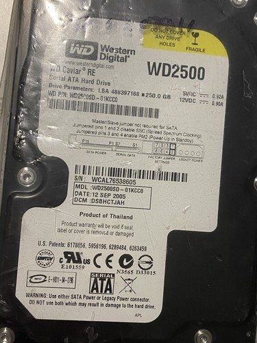 Western Digital 250GB Hard Drive, WD2500SD-01KCCO, Serial ATA, WD Caviar RE - Picture 7 of 14