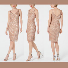 NWT $189 Adrianna Papell Hand-Beaded Sheath Dress Rose Gold [ SZ 4 ] #Q78
