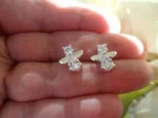 Tiny Bee Stud 2Ct Lab Created Diamond Push Back Earrings 14K White Gold Over