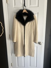 Chanel Vintage Beige Wool Long Coat with Black Fur