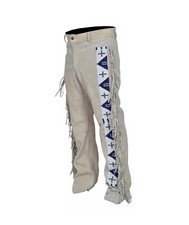 Native American Western Trousers Buckskin Suede Leather Fringes  beaded Pants