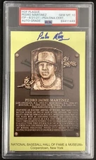 Pedro Martinez Signed Gold Plaque HOF Postcard Yellow RedSox PSA/DNA Auto GEM 10