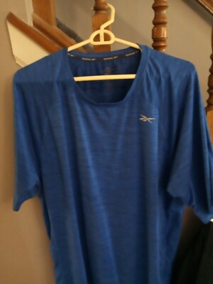 Reebok T Shirt Blue Basic Plain Heather Training Stretch Excellent 