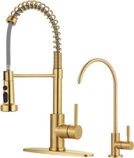 Brushed Gold Kitchen Faucet with Pull Down Sprayer Water Filter Tap