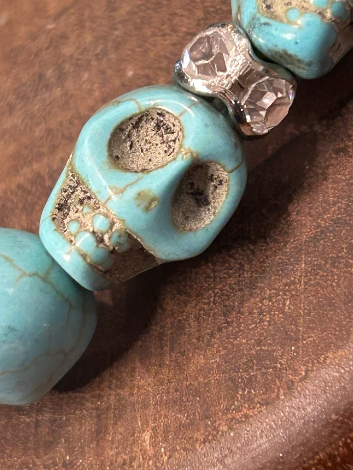 Crystal Skull Stretch Bracelet Turquoise And Rhinestone  - Image 4 of 4