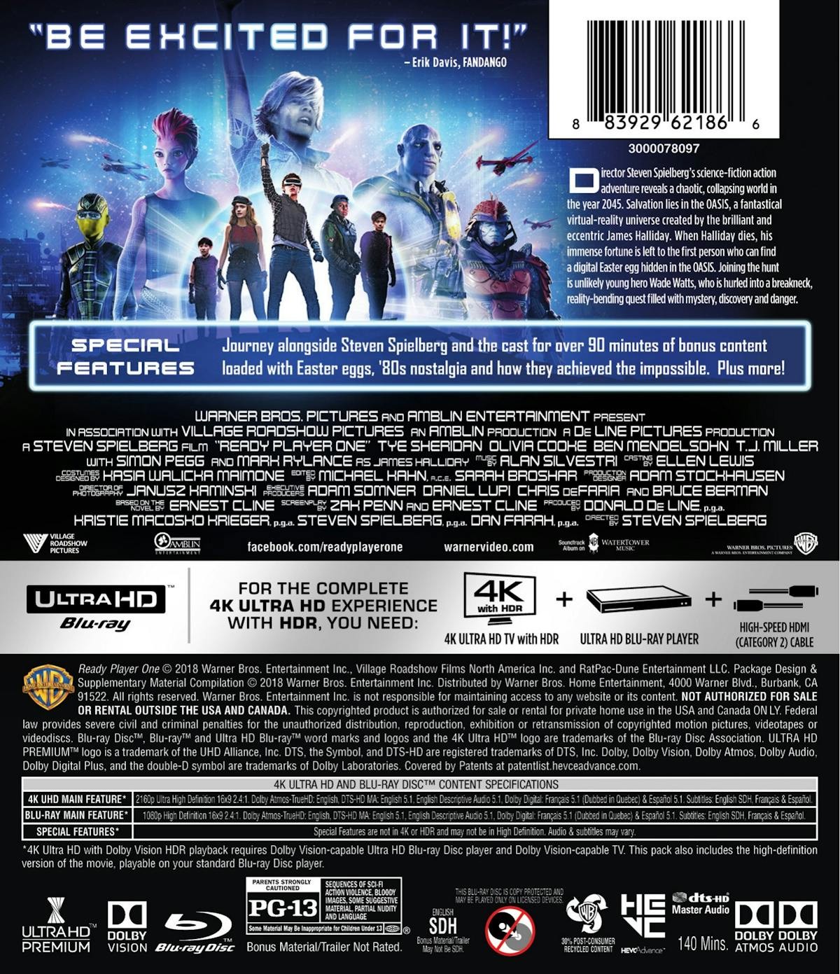 Ready Player One 4K UHD Blu-ray Tye Sheridan NEW