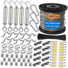 304 Stainless Steel Turnbuckle Kit - 165FT（50M） Vinyl-Coated Wire 50M-165FT