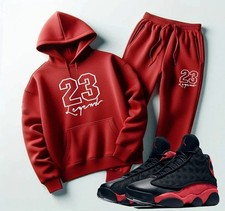 Men  s 23 Legend Red Sweatsuit Set  Retro 13 Bred Matching Hoodie Joggers