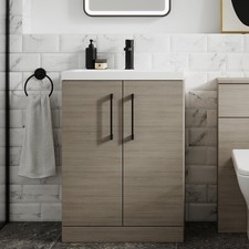 Image of Nuie Arno Floor Standing 2-Door Vanity Unit & Basin-3 600mm Solace Oak Woodgrain