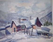 Quadro Cominetti Ernesto Baite Con Neve Cesana