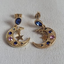Gold-tone Crescent Moon and Star Earrings
