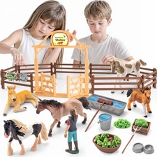 35 PCS Horses Toys Set for Kids, Solid Realistic Horse Stable Playset Barn Toys