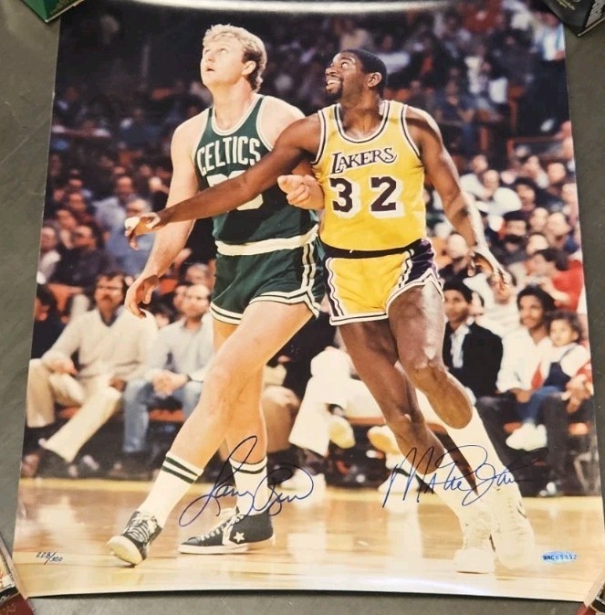 RARE - Magic Johnson & Larry Bird Signed NBA Basketball 16X20 Photo LE /300 UDA