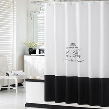 72x72 White, Black Fabric Shower Curtain, Waterproof, Modern Bathroom Decor