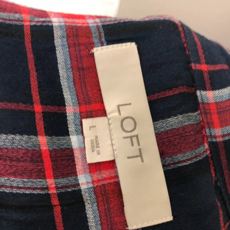 Ann Taylor LOFT Women's Large Plaid Long Sleeve Button Front Blouse Collared - Image 3 of 4