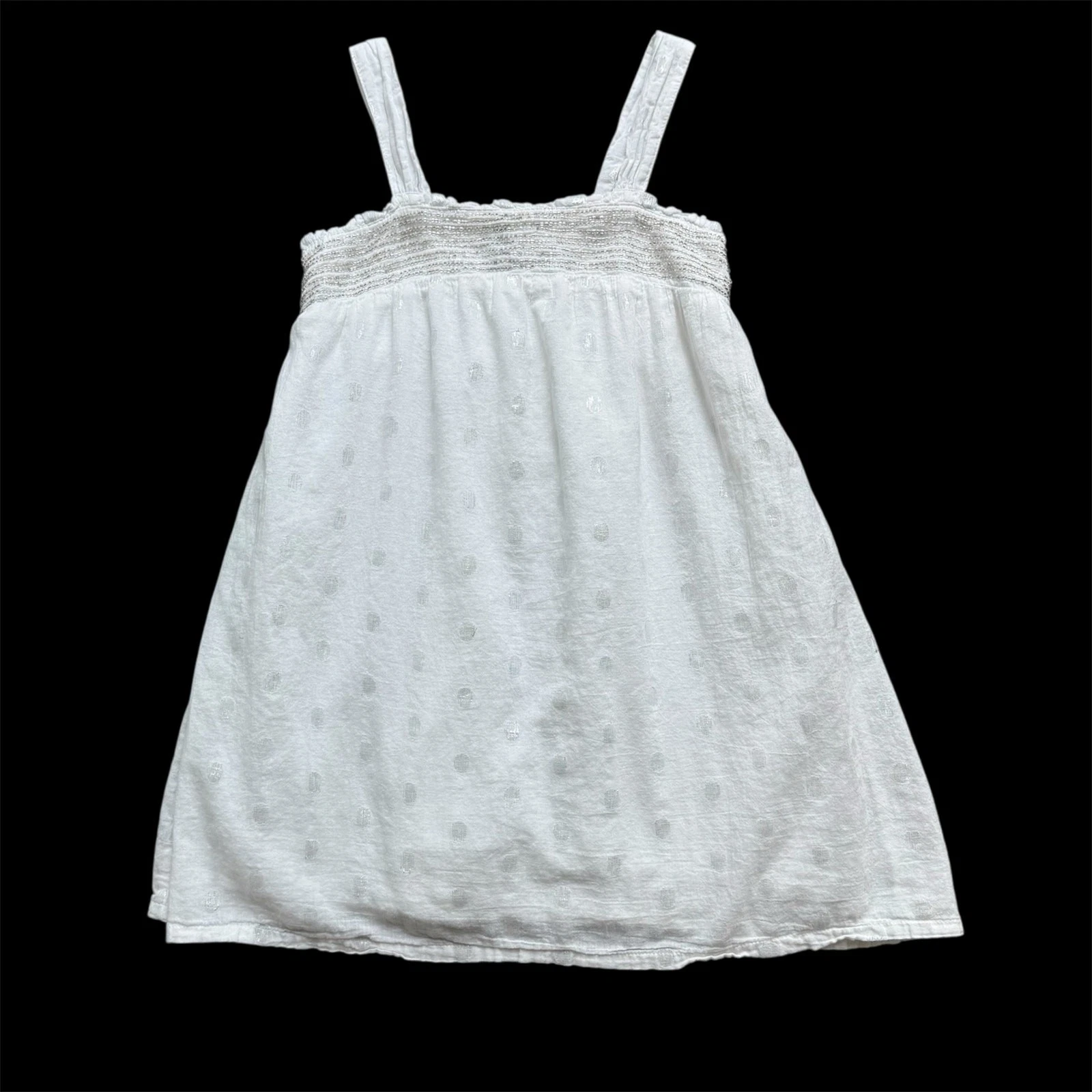 Girls XS 5 Old Navy White Silver Beaded Lined Summer Sundress Beach Pictures