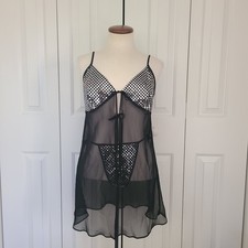Frederick's Of Hollywood Babydoll Size M 2 Piece Lingerie Set Sheer Teddy Thong