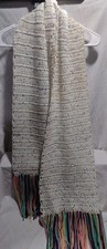 Hand Crochet 50 Inch Long Scarf Flecked With Matching Fringe Multi Colored Boho
