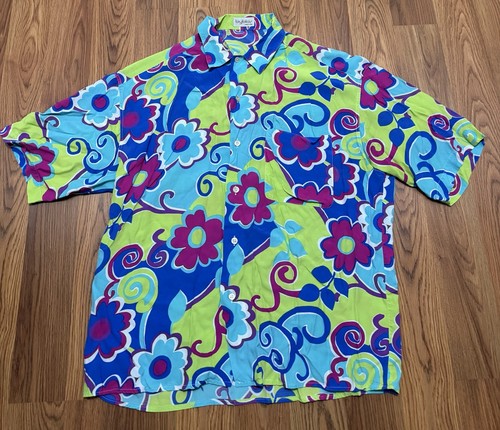 Byblos, Byblos Button Up Shirt Mens XL Made In Italy Vintage Abstract Floral Viscose