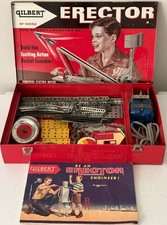 Gilbert Erector Rocket Launcher 10052 W/ Electric Motor in Original Tin Box