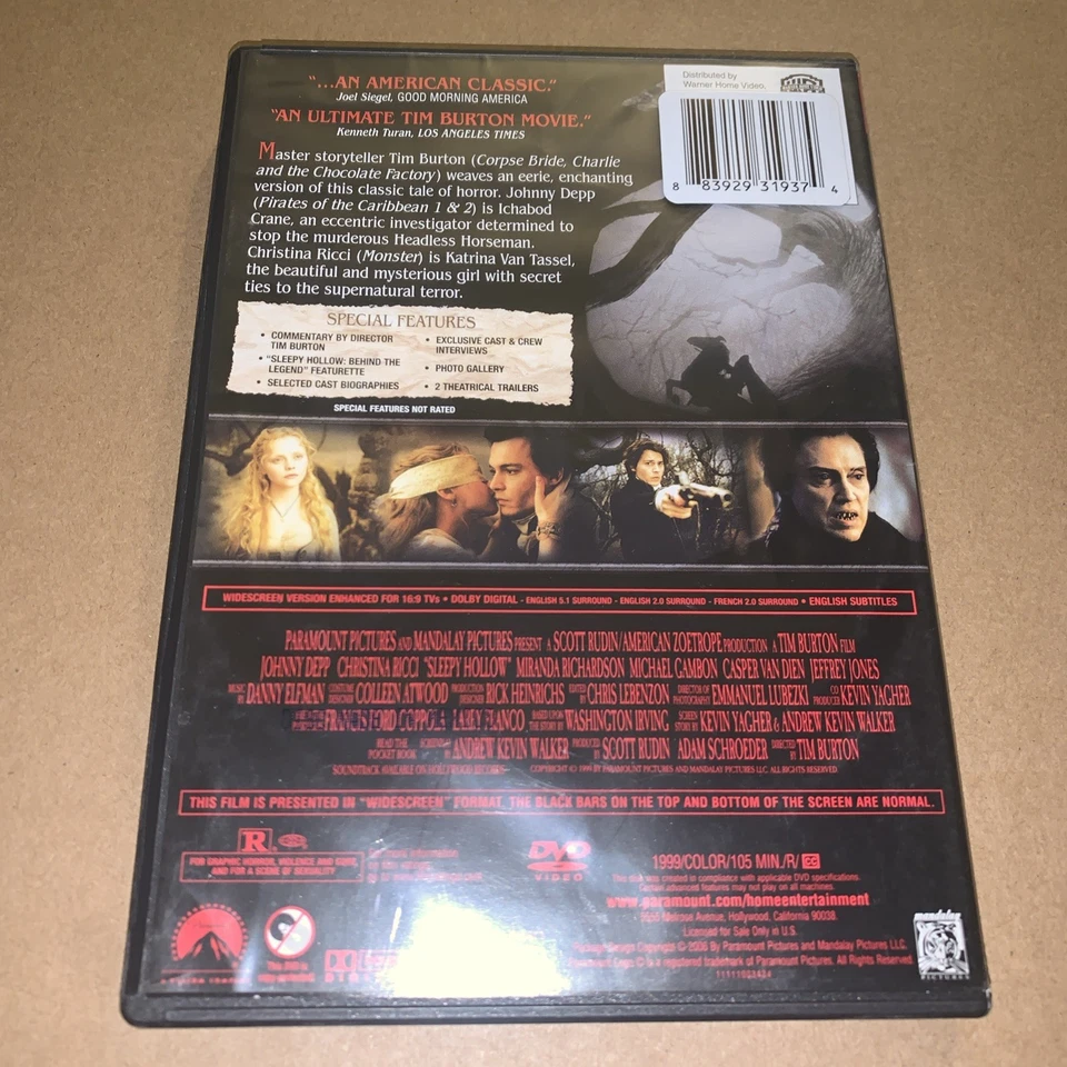 SLEEPY HOLLOW - JOHNNY DEPP CHRISTINA RICCI -  DVD - Image 2 of 4