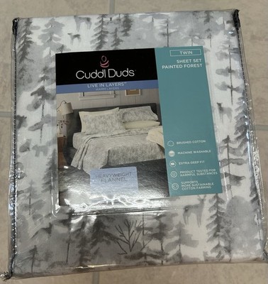 Cuddl Duds TWIN Size 3 pc Heavyweight Flannel sheet - Painted Forest- 100% Ctn.
