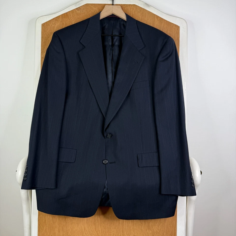 VTG Hart Schaffner Marx Suit Mens 42R Navy Blue Pinstripe 2 Button Wool 36x30 - Image 2 of 4