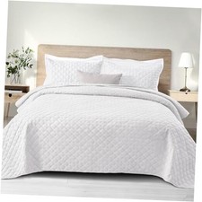 Soft Quilt Set King Size, 3 Pieces Lightweight King 106"x96" Grid White