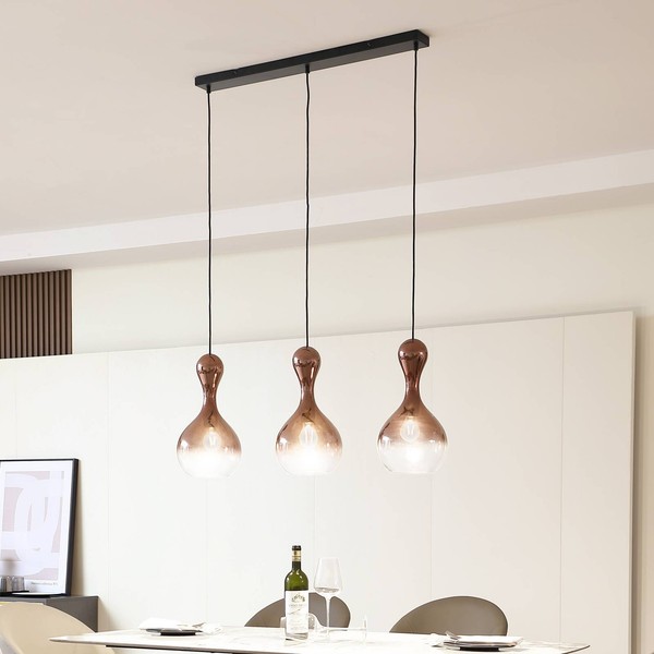 Lucande Pendelleuchte 'Lyrisa' (Modern) In Kupfer Aus Glas (3 Flammig, E27) - Hä-image