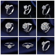 Zircon Adjustable Wedding Engagement Rings 925 Sterling Silver Filled Women Men
