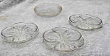 Lot of 4 small round clear glass salt cellar dishes - 3 flower & 1 w/ gold edge