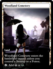 WOODLAND CEMETERY : MTG altered-art magic card : with Dusky Bootie Babe!