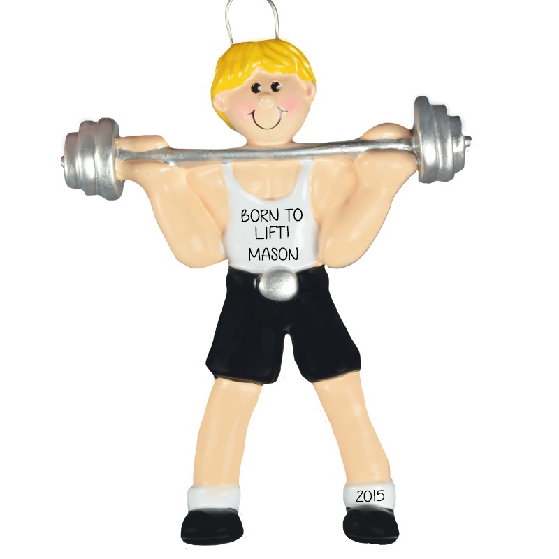 Weightlifter Blonde Personalized Christmas Tree Ornament