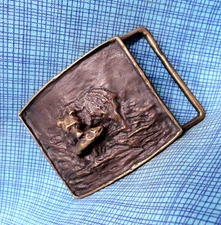 Sculptural Art Grizzly w/ Salmon Dress Belt Buckle Signed C Alan Johnson .MDA028