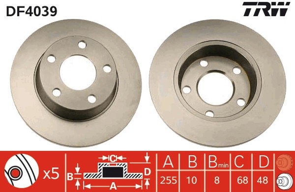 2X Bremsscheibe TRW DF4039 FüR Audi A6 4B5 Allroad 4BH C5 4B2 4B4 Avant 4B6 TDI-image
