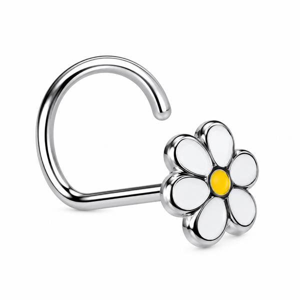 GäNseblüMchen Nasenstecker Blume Emaille 22 G (0,6 Mm) 925 Sterling Silber Lo...-image