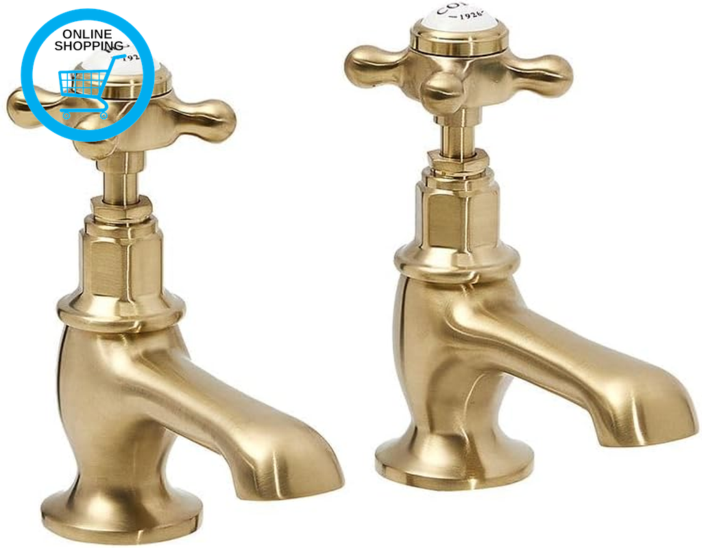 Elizabeth Basin Pillar Taps Crosshead Handles - Brushed Brass