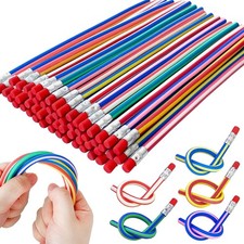 50 Pack Flexible Bendy Pencils Colorful Soft Rubber w/ Erasers Kids Gift