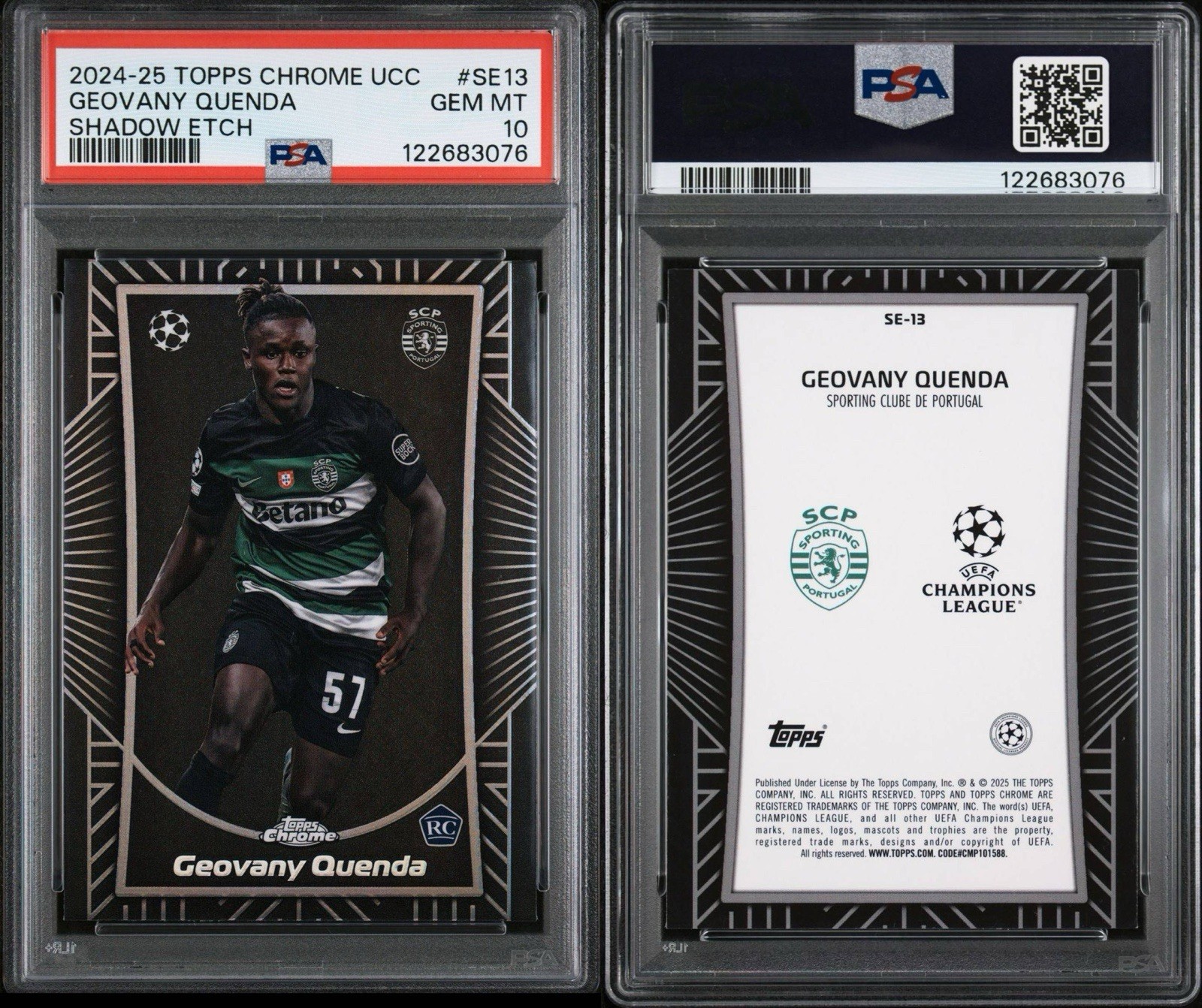 2024-25 Topps Chrome UCC #SE13 Geovany Quenda Shadow Etch SP RC PSA 10 case hit