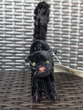 RARE VTG STEIFF Scary Black CAT Mohair 7" Ear Tag & Hang Tag Ean 666957 New Tags