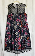 Eliza J Navy Blue Floral Polka Dot Lace Overlay Sleeveless Dress Size 14W